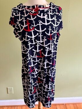 Hatley Navy Anchor Print Mini Dress with White and Red Anchors